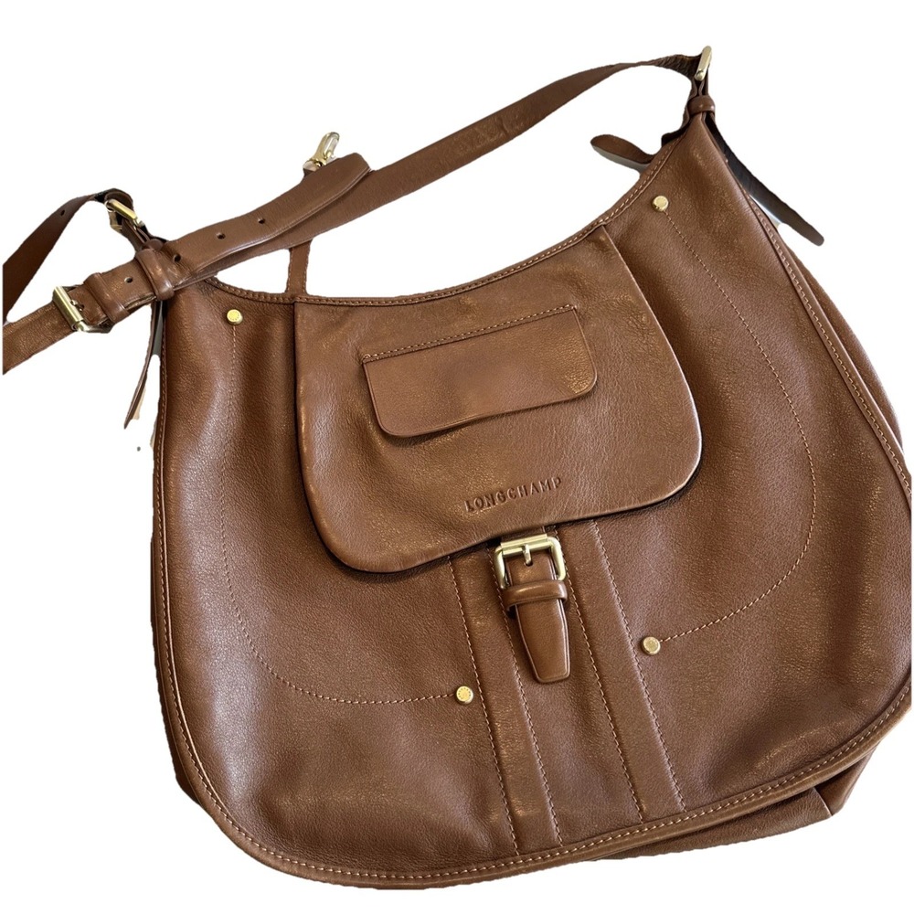 Longchamp Balzane Chocolate Brown Leather Saddle Crossbody Shoulder Bag
